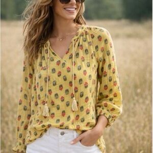 Chic Yellow Floral Blouse for Women